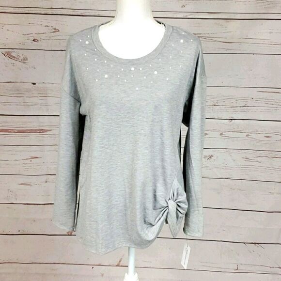 NY Collection, Gray blouse with pearl details, NWT - Picture 2 of 7